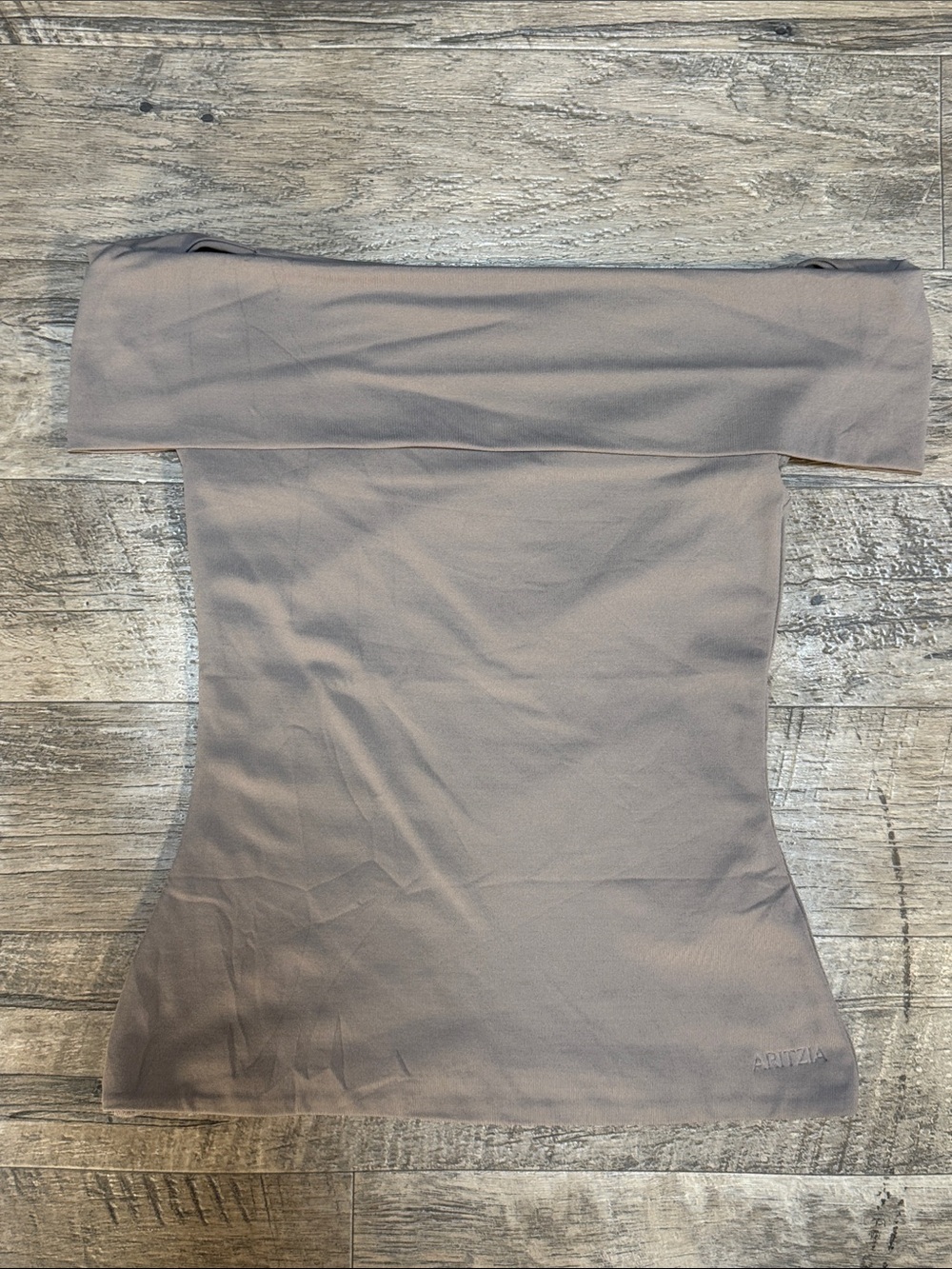NWOT Aritzia “Original Contour Ravish Top” Off-Shoulder in Taupe Gray - Size 2XS